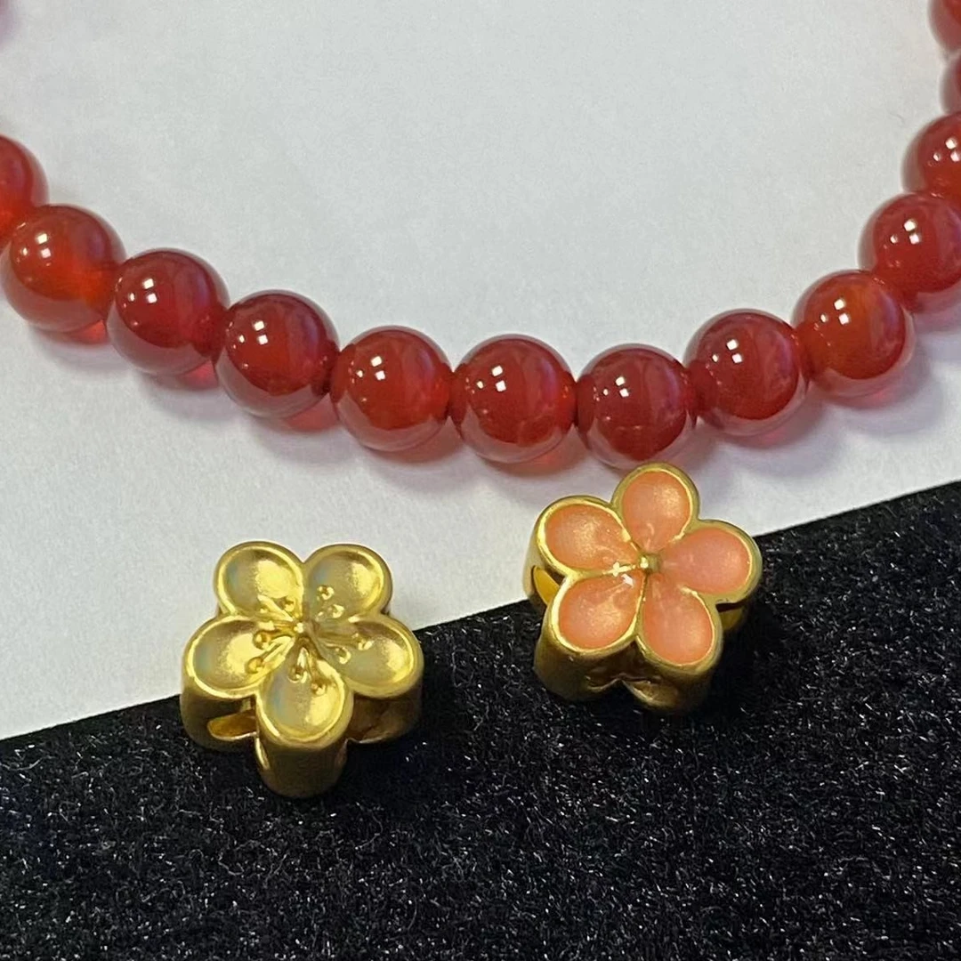 足金999烧蓝款梅花/桃花一面粉色一面素色 发1个@@A222/多样性发