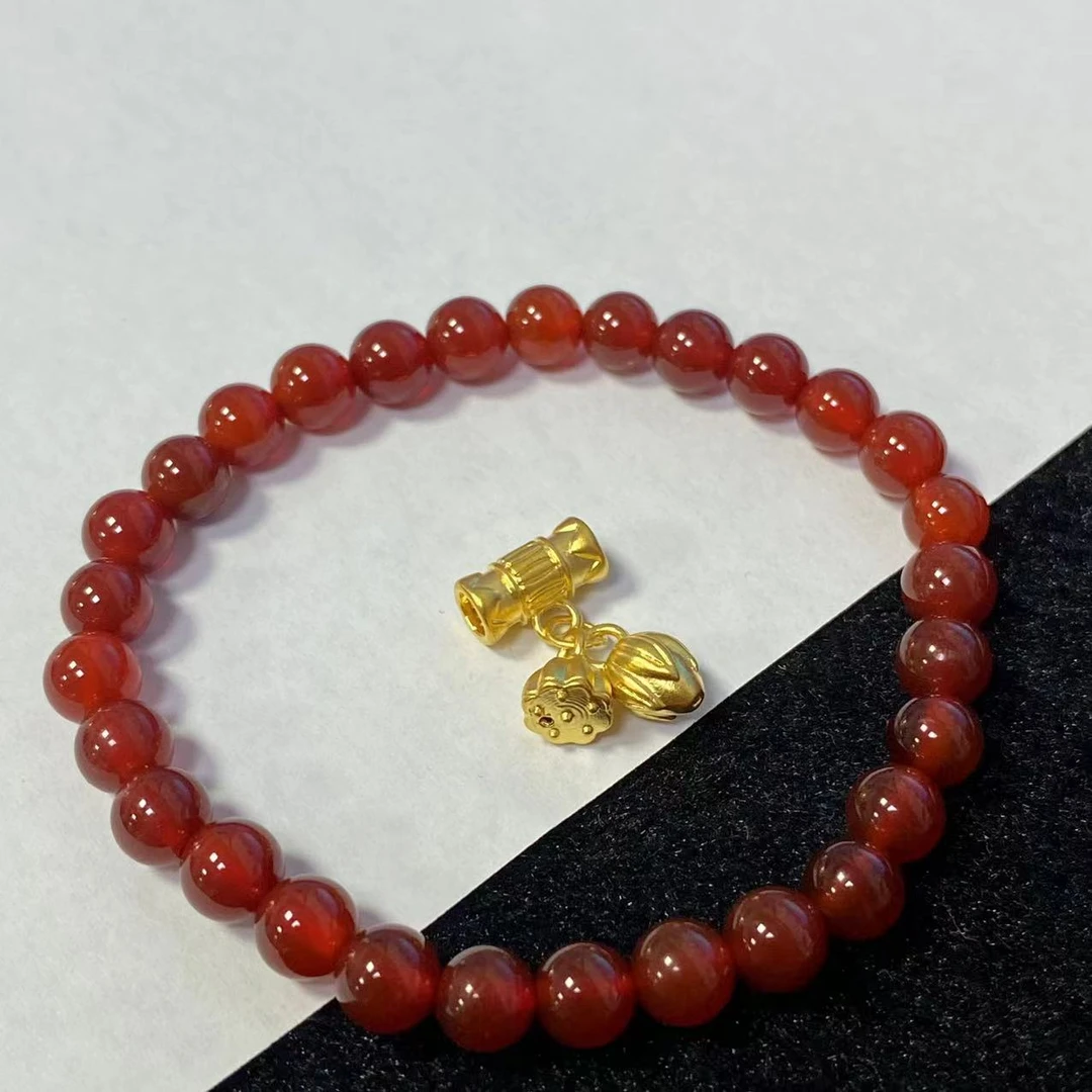 足金999通孔两世欢手串搭红玛 瑙手串@@A250