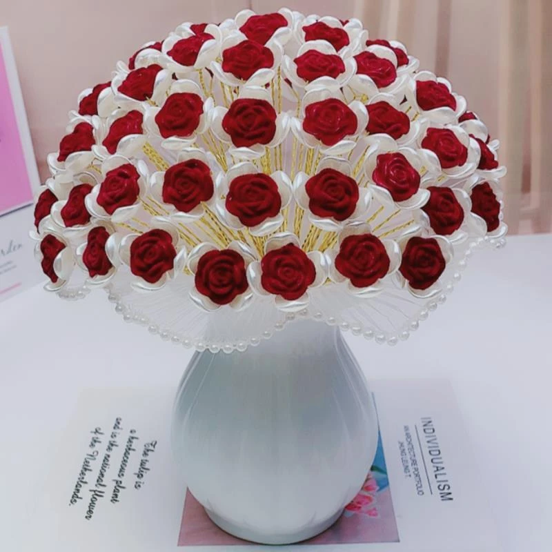 女神节礼物植绒玫瑰花材料包(花瓶是陶瓷瓶)团建手工情人节手捧花