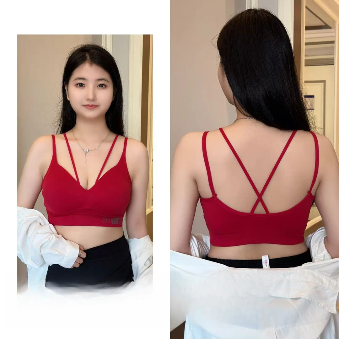 638#大码胖妹妹网红舒适性感美背内衣性感吊带纯欲红色结婚内衣