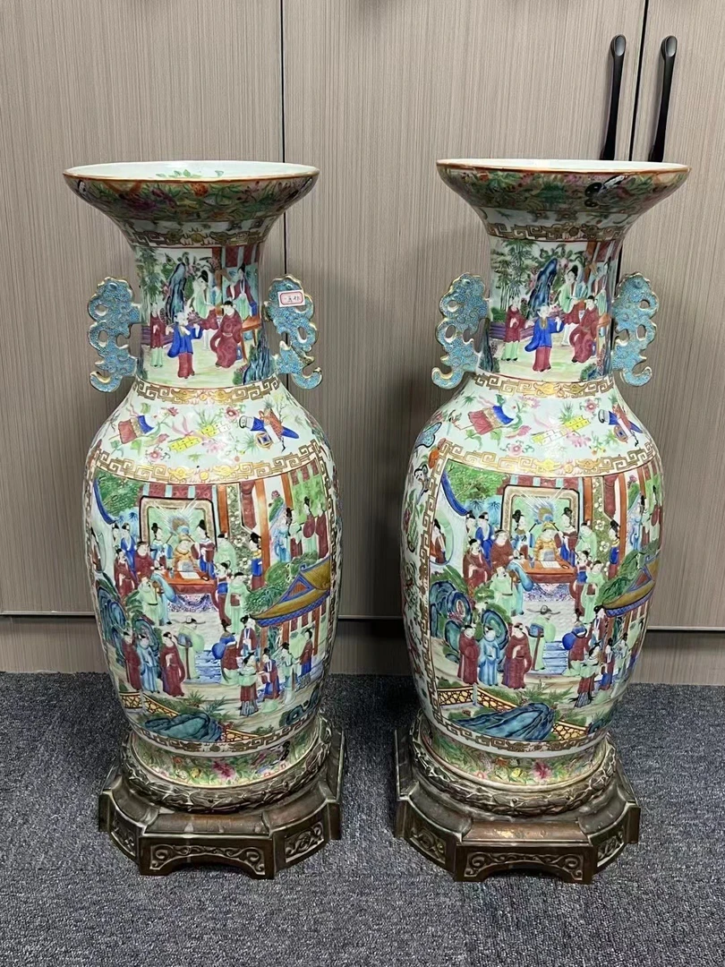 粉彩人物瓶子一对陶瓷家用古典