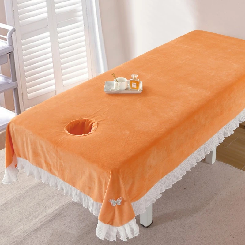 秋冬加厚新款绿色简约蕾丝花边 美容院专用床单 美体按摩洗头床单