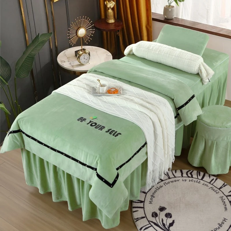 秋冬新款婴儿绒 美容院床罩四件套 加厚床单被套美体按摩床套SPA