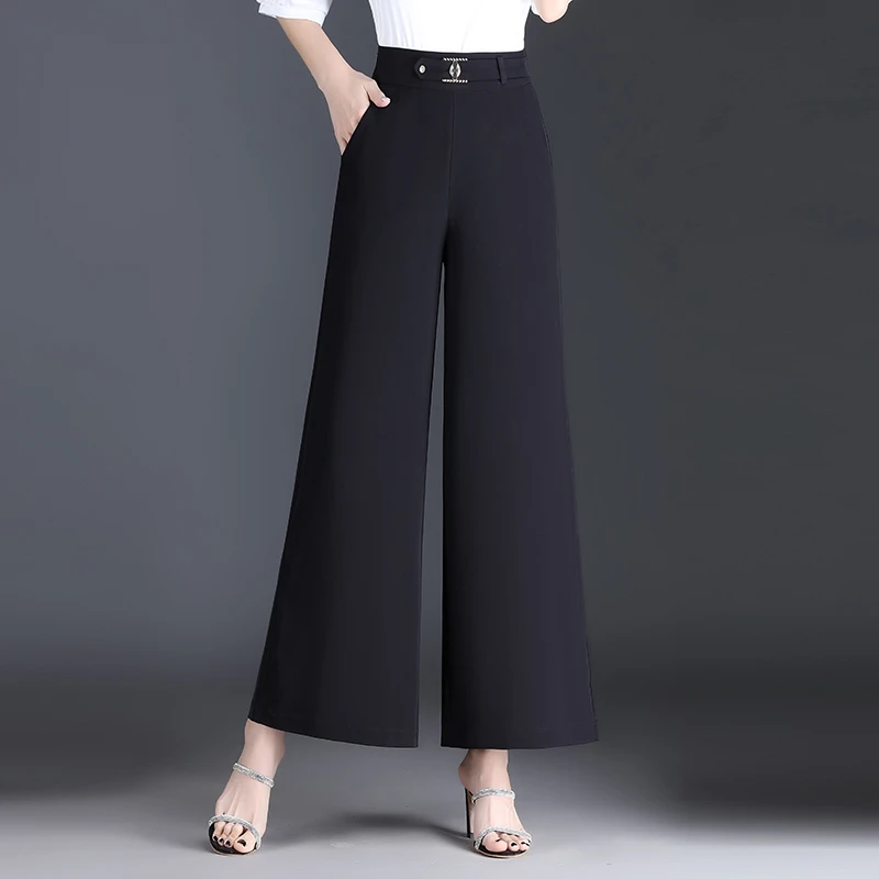 乔其纱夏季垂感裤子薄款垂感直筒裤时尚高腰显瘦百搭黑色阔腿长裤