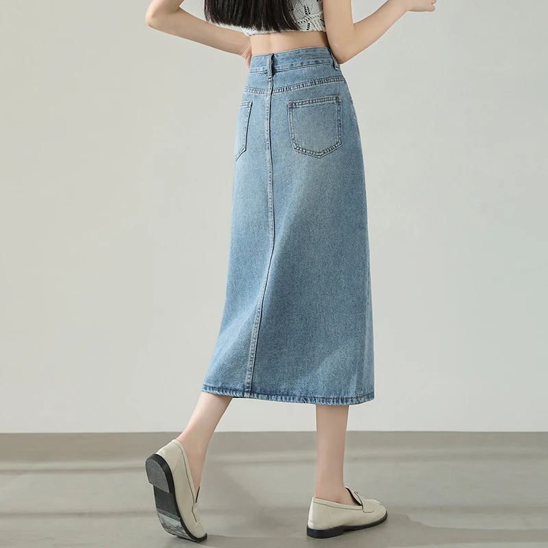 半身裙中长裙可A字裙设计感宽松裙子小个子浅色高腰直筒显瘦牛仔