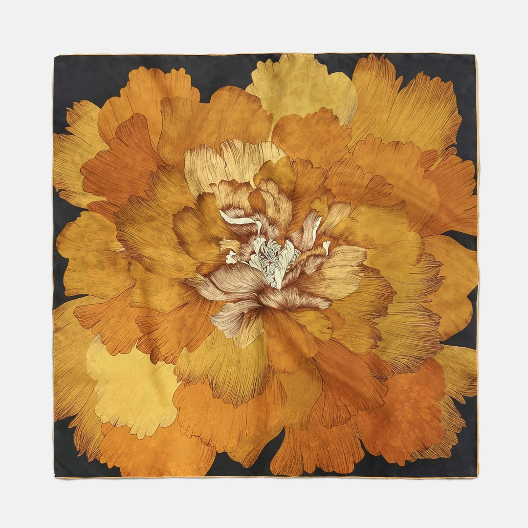 【一支独秀 牡丹绽放】108*108桑蚕丝方巾花萝