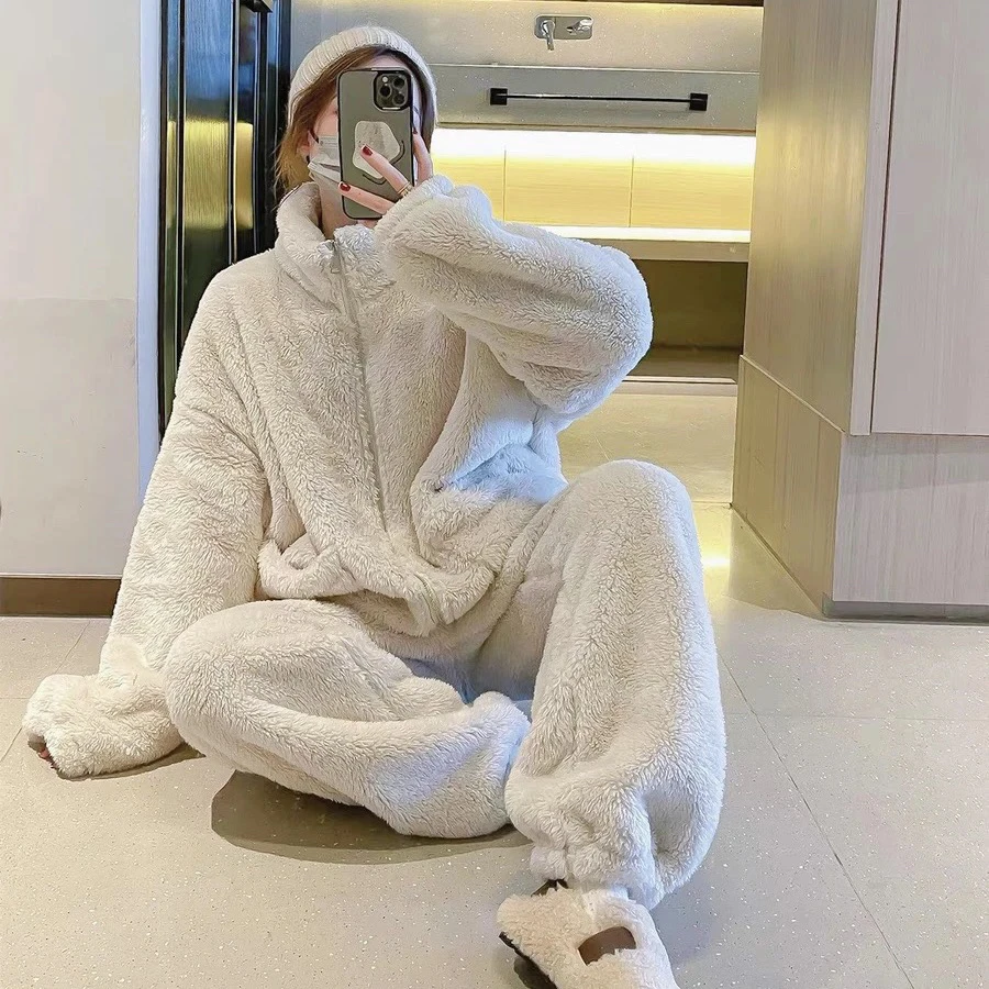 【雪绒绒】冬款加加厚睡衣可外穿韩版网红时尚宽松显瘦情侣家居服