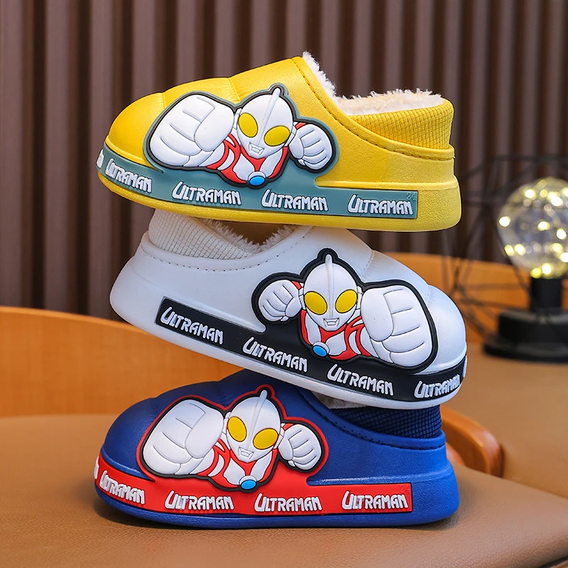 奥特曼冬季儿童棉拖鞋男童包跟防滑防水保暖加绒居家男孩宝宝棉鞋