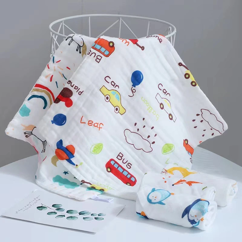 5条装6层婴儿纱布方巾新生儿纯棉口水巾宝宝洗脸巾隔汗巾拍嗝巾