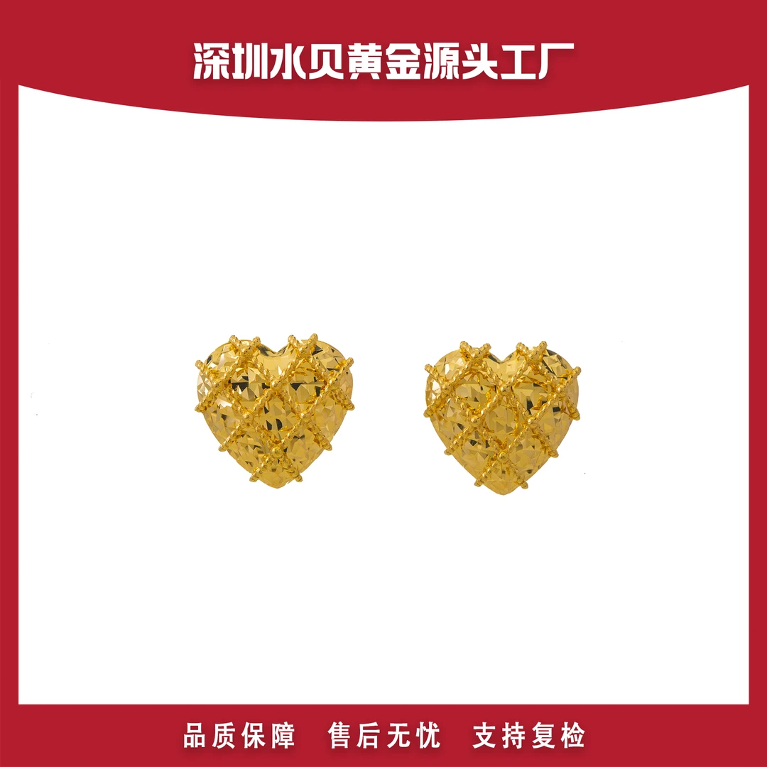 00 拉丝爱心方糖耳钉小香风时尚简约气质百搭 18k金AU750 E491