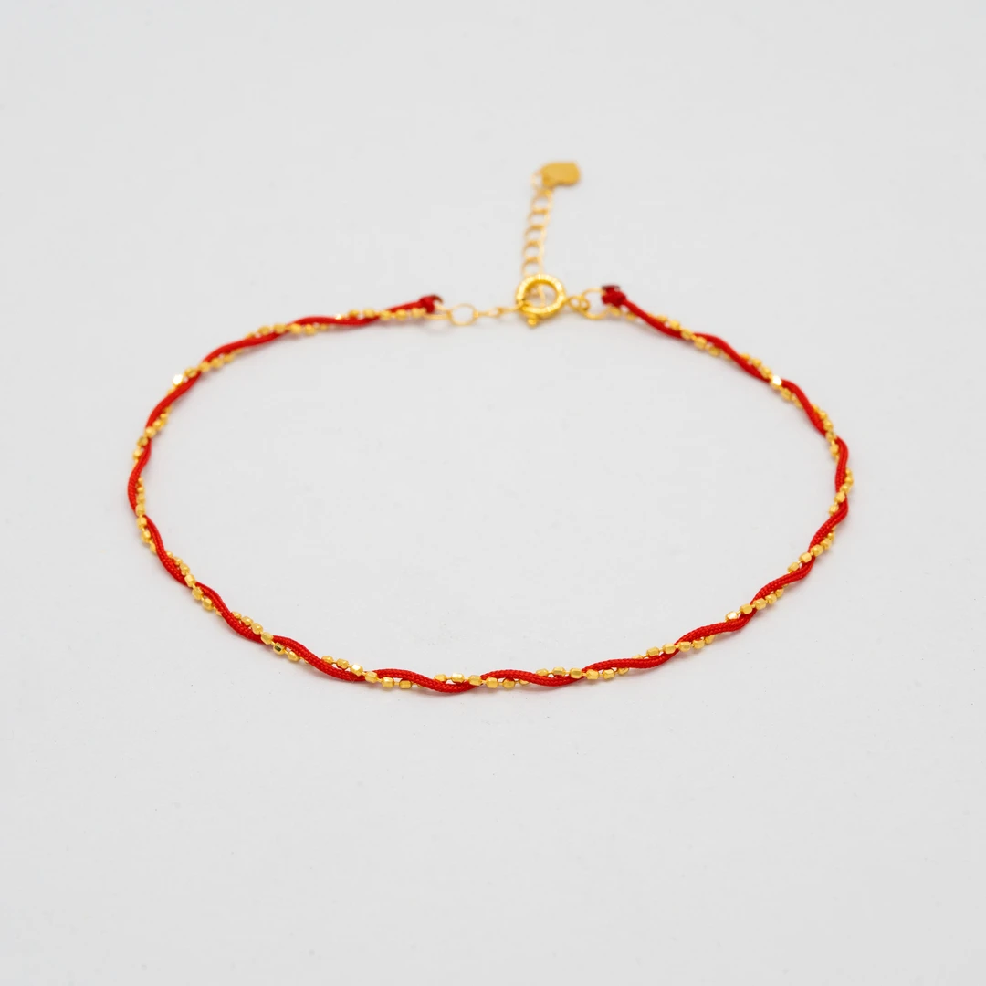 18k金AU750蕾丝红绳手链时尚简约气质百搭轻奢E632