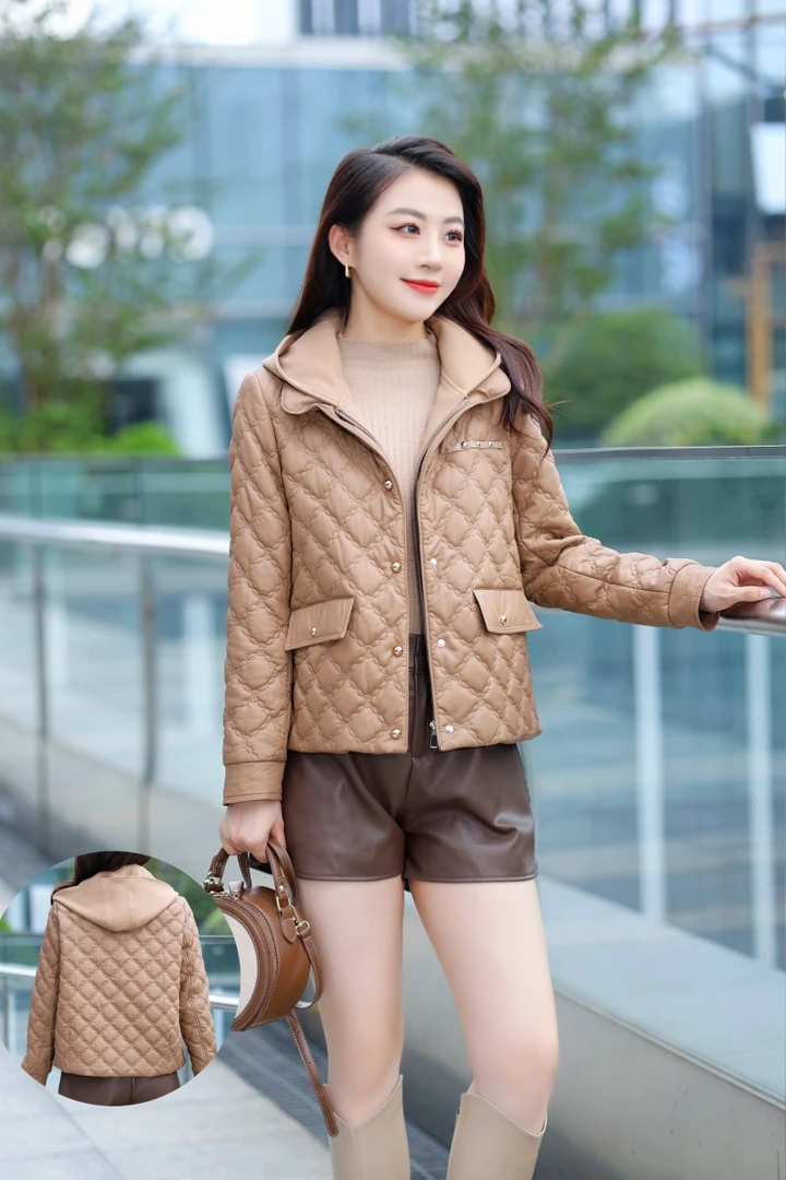 【海片】E38女士休闲时尚连帽冬款加棉皮衣韩版百搭显瘦保暖洋气