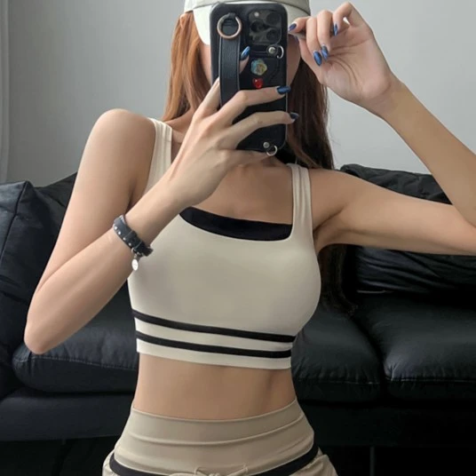 新款撞色高腰运动内衣短款网红高强度防震聚拢跑步瑜伽背心式文胸