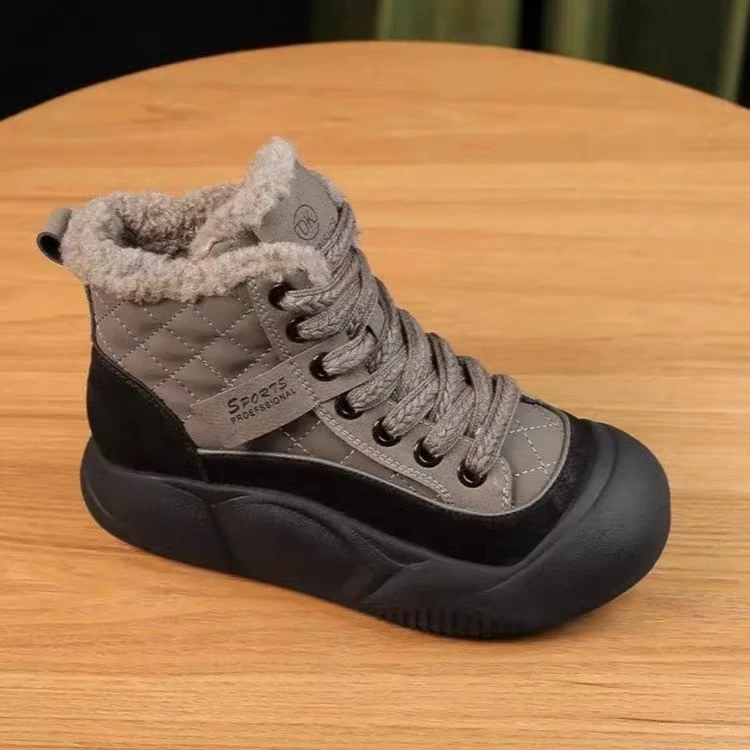 软皮鞋子厚底雪地靴女2023年秋冬新款百搭时尚加绒保暖短筒棉靴