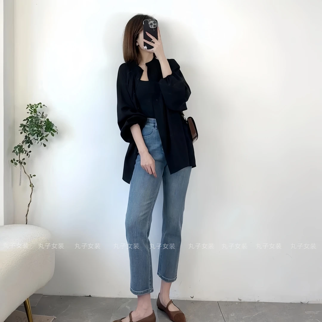 入秋女装一整套2024新款休闲简约衬衫上衣女时尚牛仔裤气质两件套