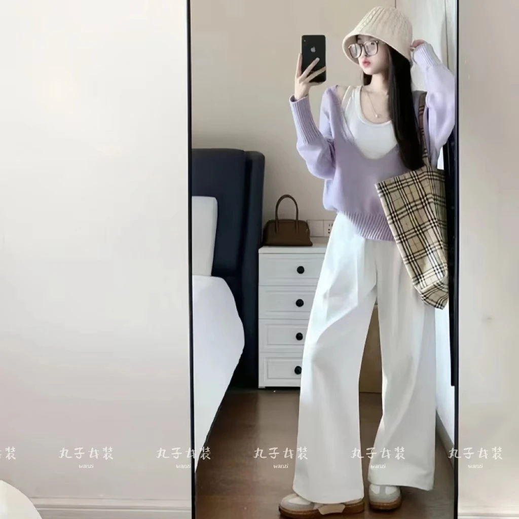 法式别致漂亮紫色V领毛衣女设计感小心机叠穿吊带针织衫上衣秋冬