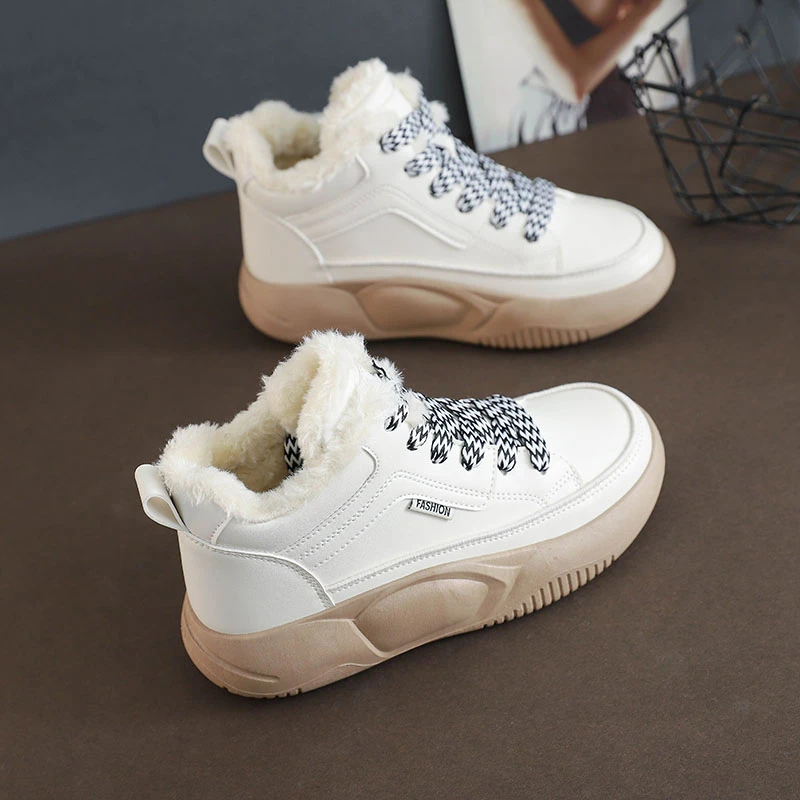 爆款高帮鞋子ins潮小白鞋2023新款女棉鞋秋冬季加绒百搭运动板鞋