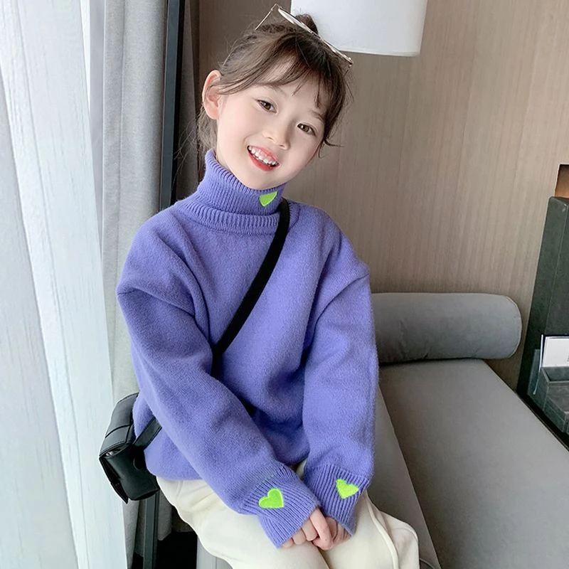 女童高领毛衣2023春秋新款儿童冬季加绒针织衫宝宝加厚打底衫上衣