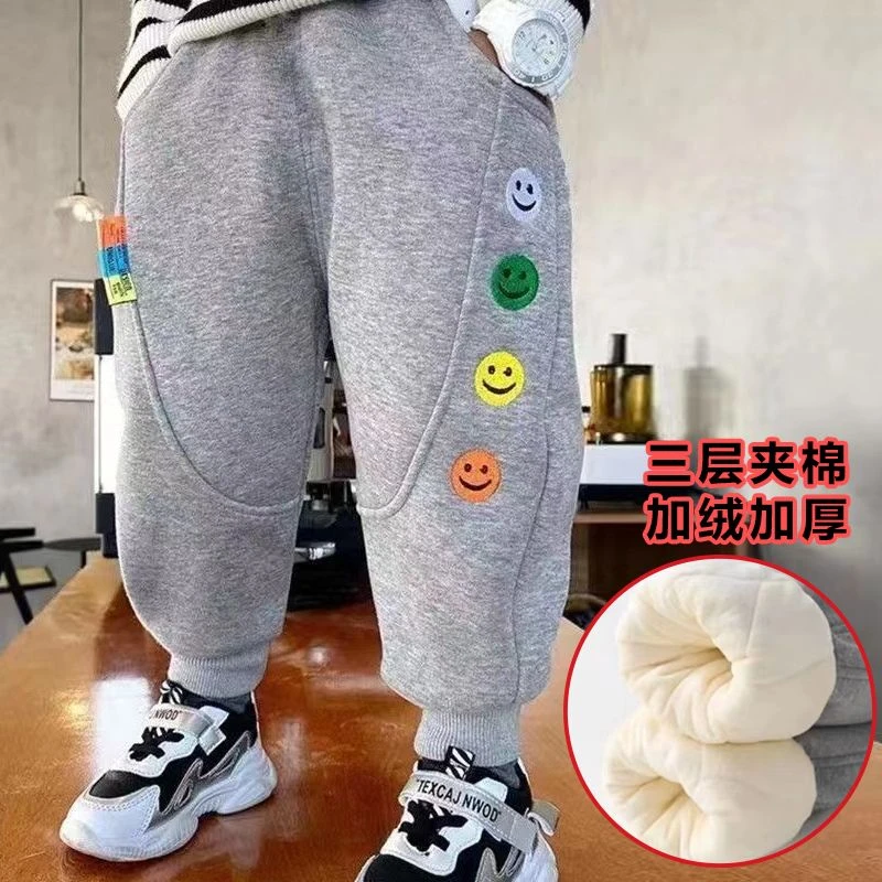 男童棉裤外穿宝宝中小儿童冬季加绒加厚裤子三层夹棉一w