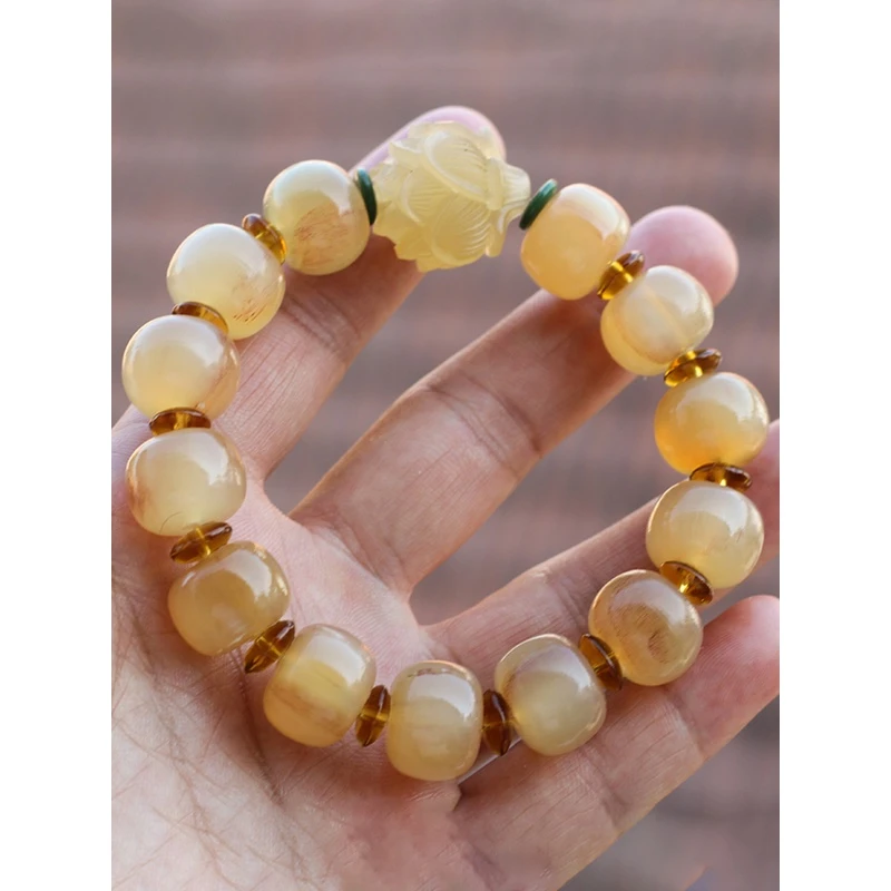 保真精品天然西藏羊角手串佛珠手工男女款配莲花清热解凉单圈文玩