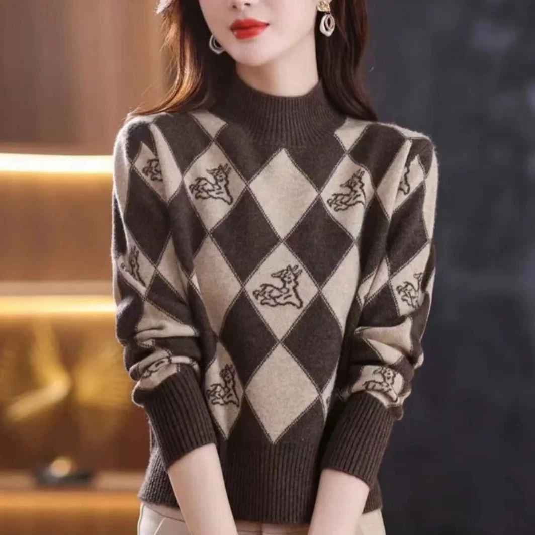 【小鹿-咖色】秋冬新款咖色小鹿针织套头毛衣