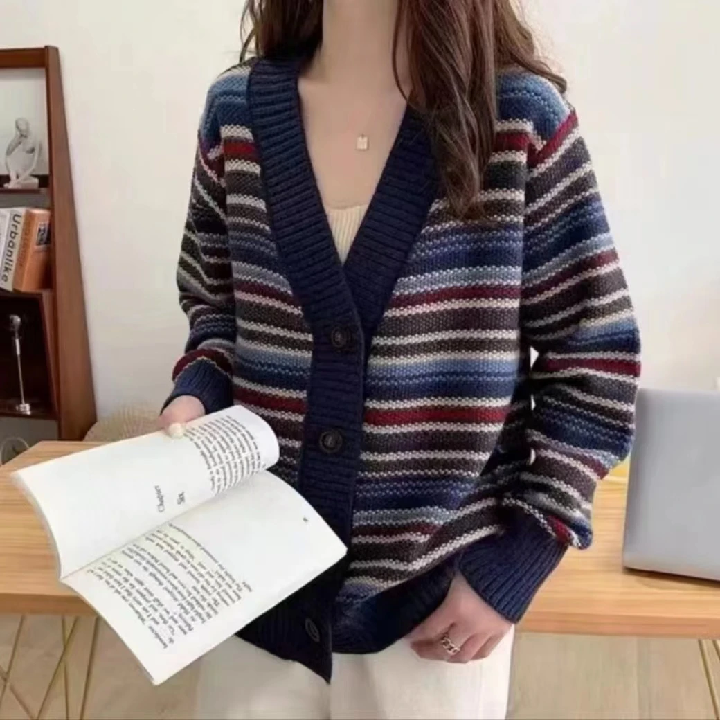 【彩虹开衫-藏青色】春季新款彩虹开肉显瘦显气质针织开衫女