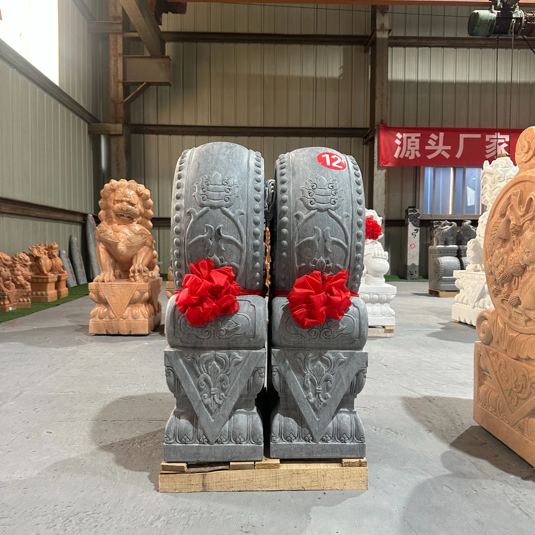 石雕门墩抱鼓石新中式花岗岩青石汉白玉抱鼓石别墅庭院门口一对
