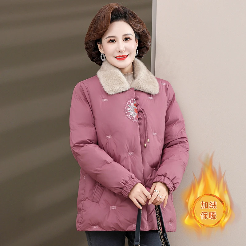 妈妈秋冬外套加绒棉衣中年女装洋气加厚棉袄中老年人冬装国风棉服