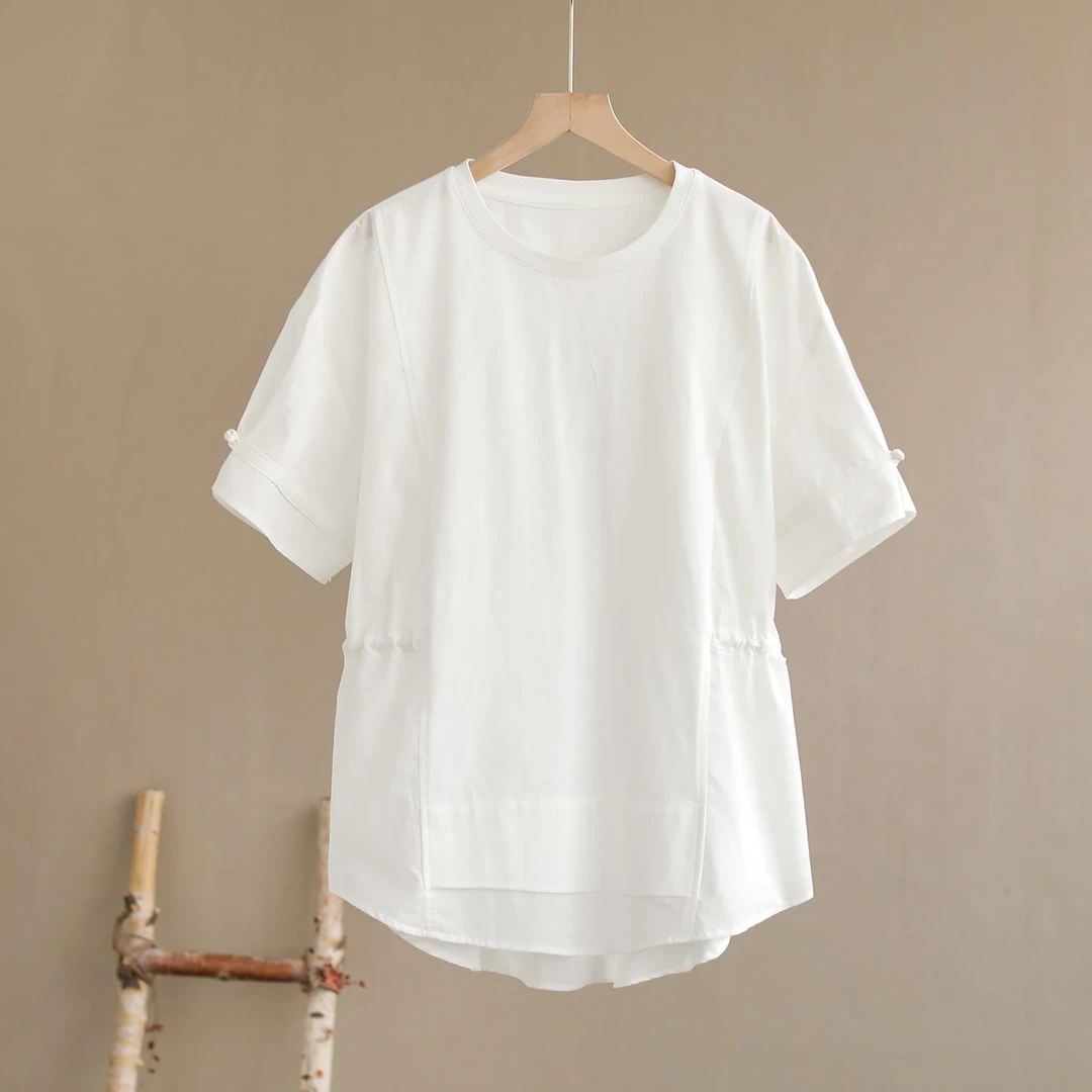 【纭季原创】衣长66-73 百搭宽松设计感夏款拼接纯色T恤女D24338