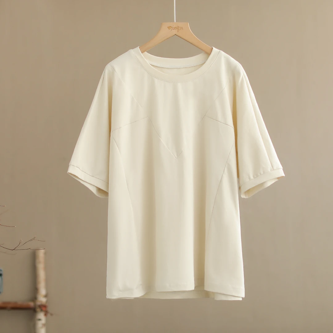 【纭季原创】衣长65 百搭休闲夏款减龄拼接短袖T恤女D24200