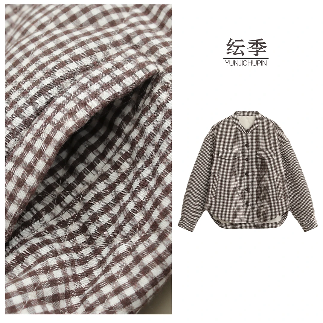 【纭裳定制】衣长69 秋冬新款百搭简约格子加厚保暖棉服女D241551
