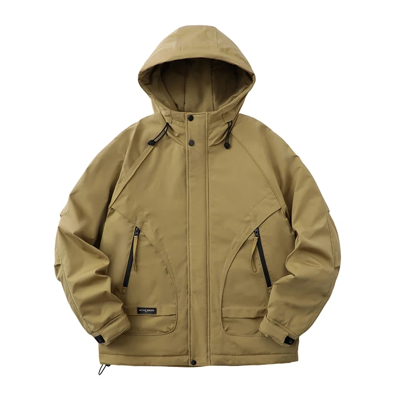 M1120秋冬季新款外套男夹克加厚加棉连帽宽松休闲冲锋衣棉服外套