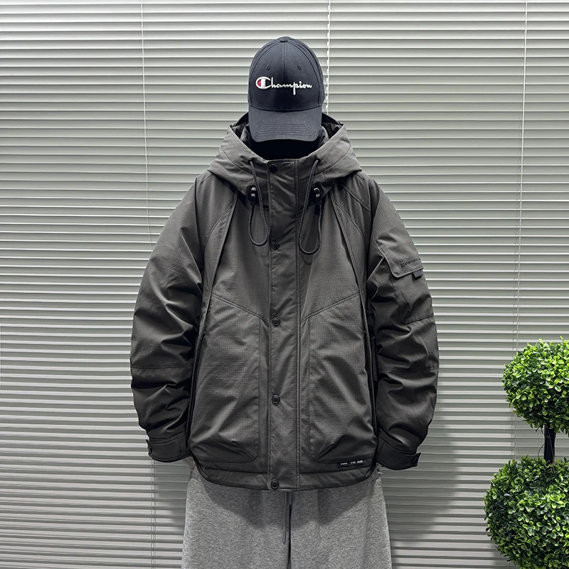 短款连帽羽绒服男士2024年冬季新款潮流宽松休闲鸭绒保暖加厚外套