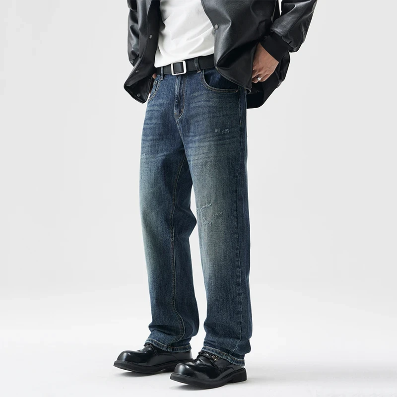 D2095美式高端水洗牛仔裤男款休闲宽松直筒新款秋冬季男裤子