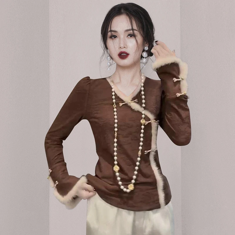 新中式国风高级拼接显瘦上衣女2023秋季新款国风设计复古百搭衬衫