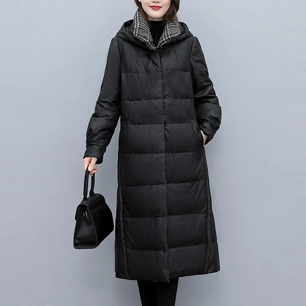 长款连帽棉服女2023秋冬新款洋气减龄过膝加厚宽松超长款百搭外套