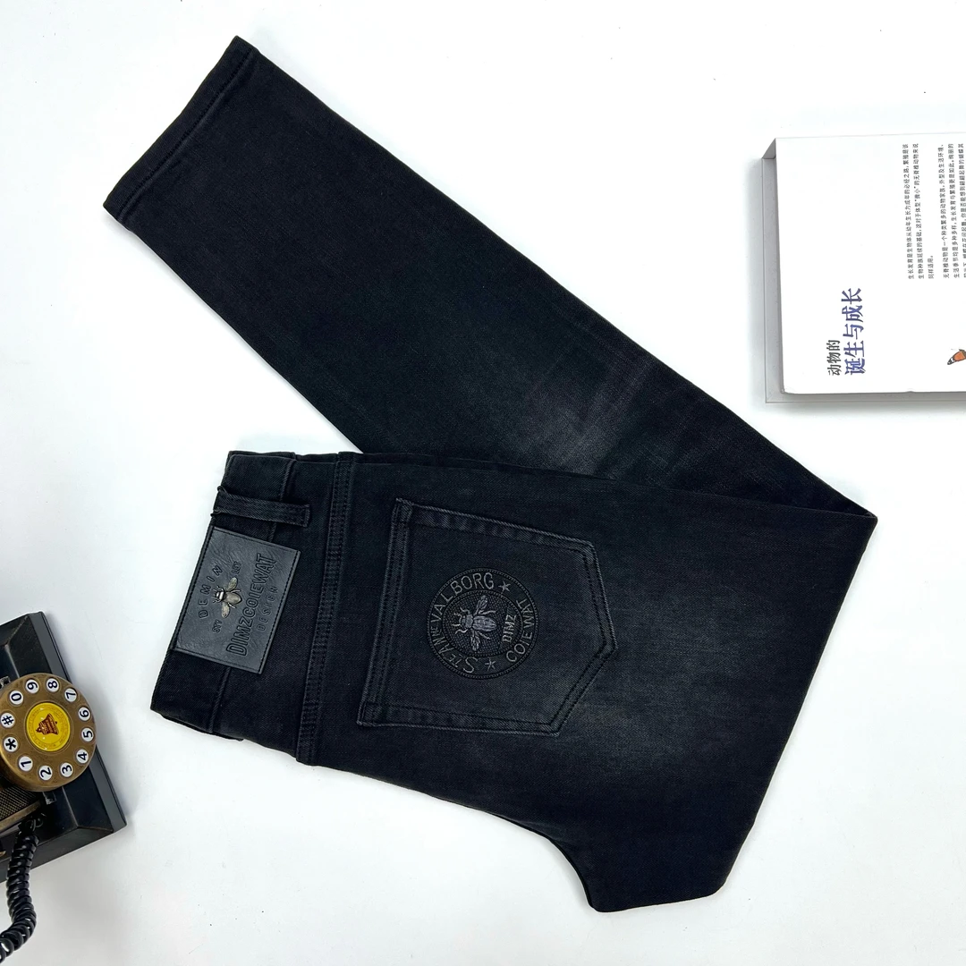 【2024冬款新品定制】33601-22重工水洗时尚欧货黑色牛仔裤