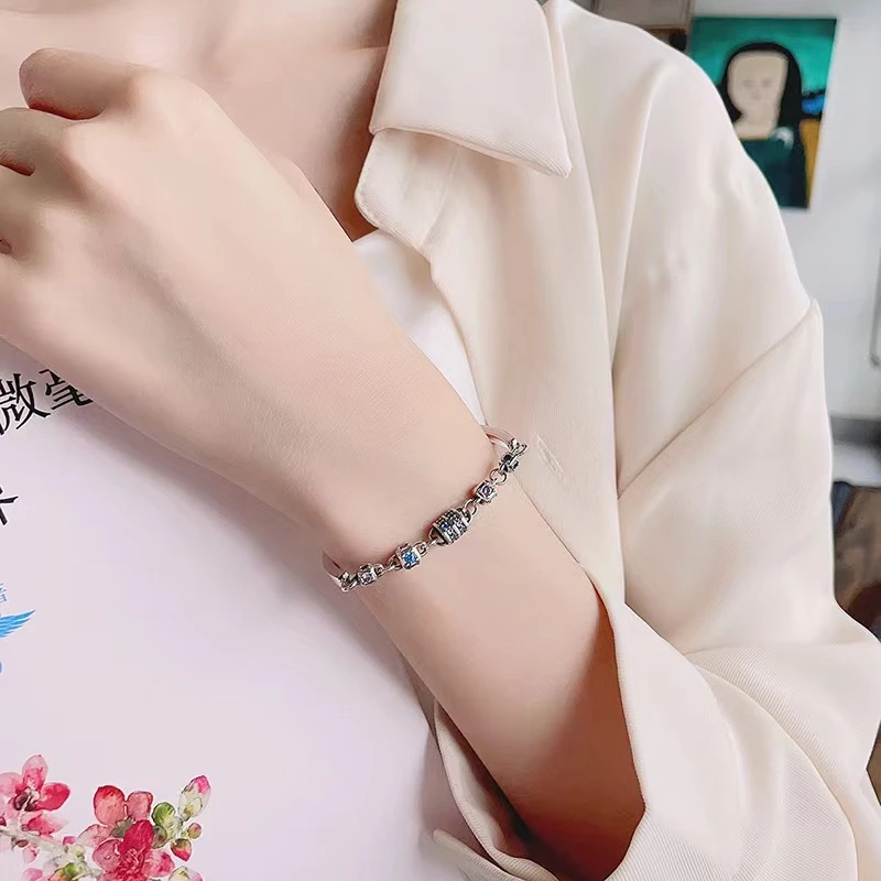 足银手链 7895方糖转经桶轻奢复古重工百搭时尚手工经典彩色