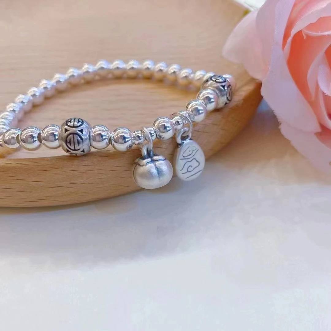 足银手链 9008柿柿如意光珠手工时尚气质简约百搭经典弹力