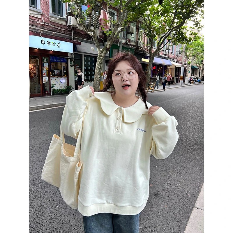 老章和小胖PONGKIKI【奶黄卫衣】甜美娃娃领加绒套头休闲上衣