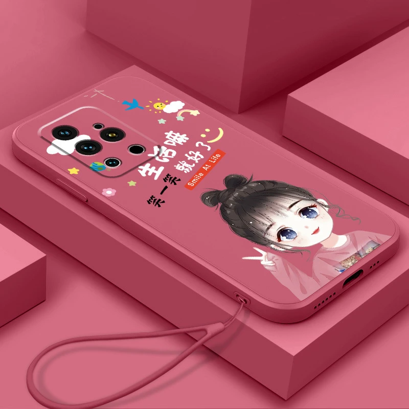 适用魅族18pro爱笑女孩手机壳直边meizu18por液态硅胶M191Q全包防