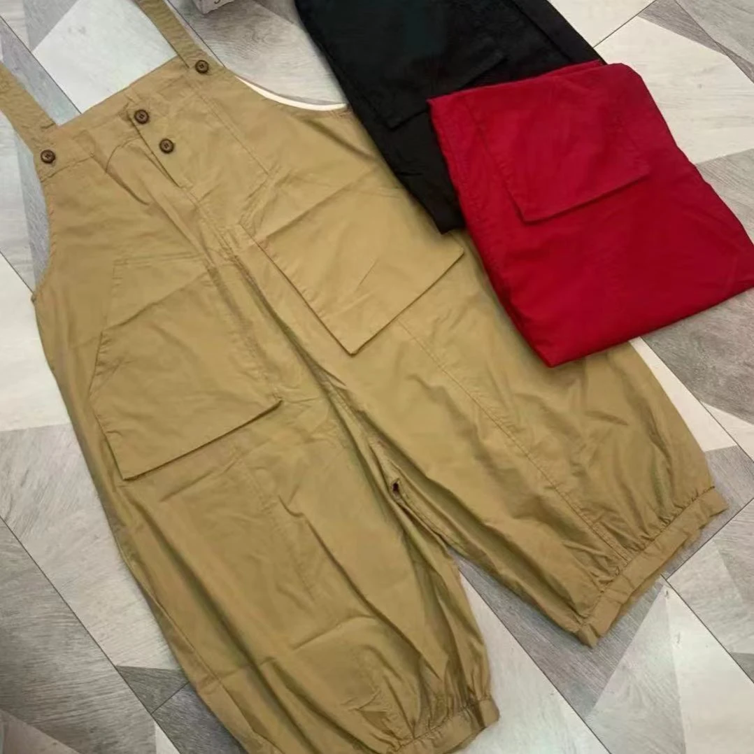 呱唧【捡漏5503】薄款休闲背带裤减龄简约宽松七分灯笼裤背带裤