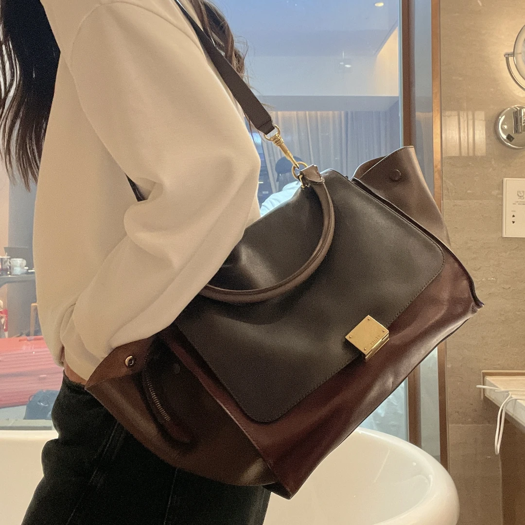 95新 Celine/思琳 红棕拼色秋千包