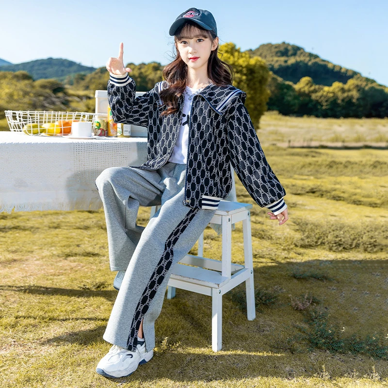 【现货】女童套装中大童洋气休闲儿童春秋时髦童装运动女孩QTZ7949