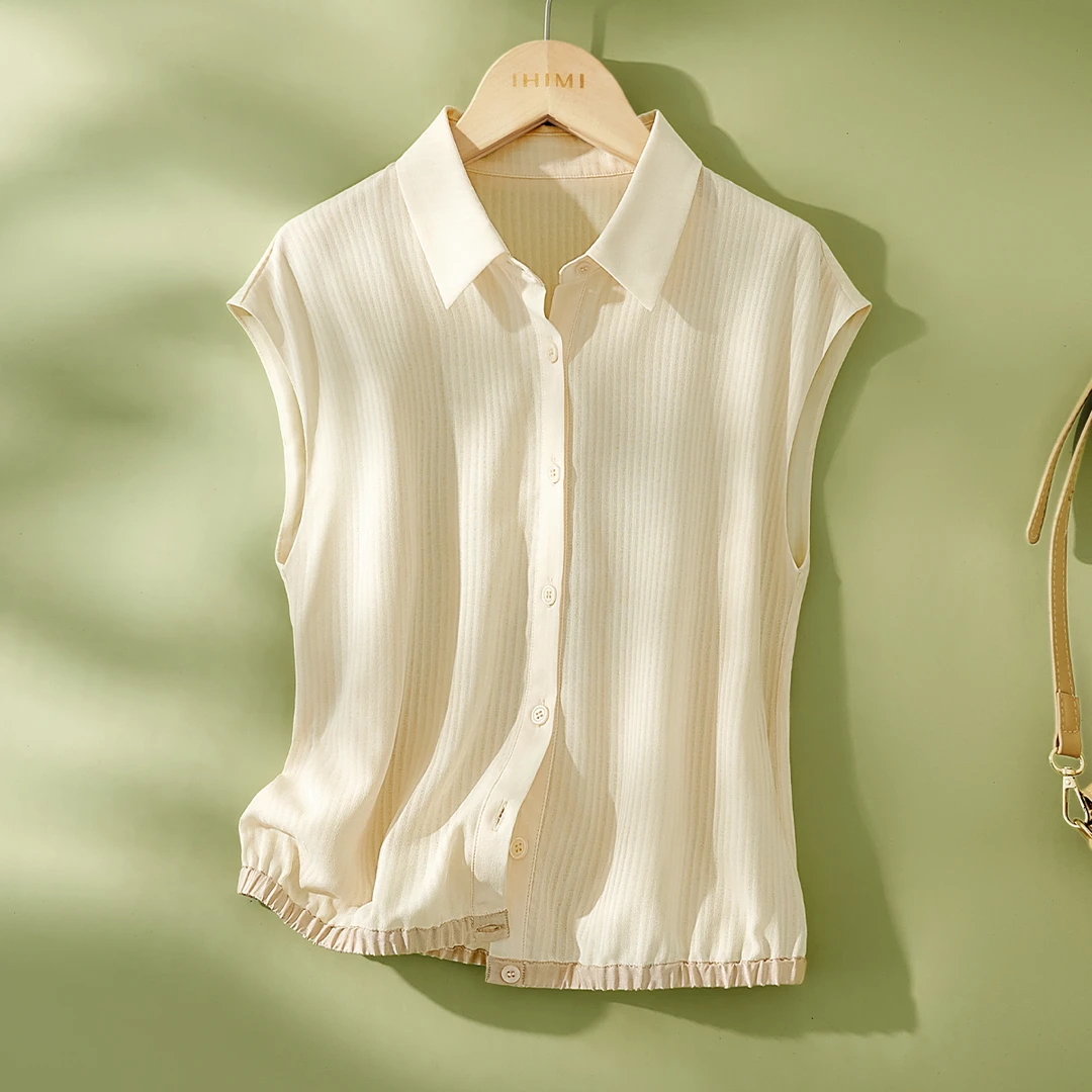 IHIMI【半岛】2025夏季气质简约清透雅致撞色条纹衬衫03713