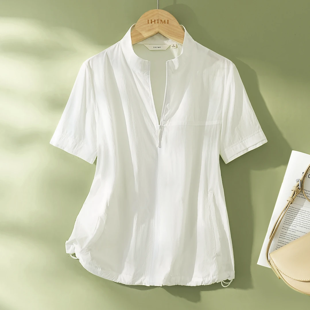 IHIMI/海谧原纱防晒短袖外套2025夏女柔滑干爽肌理感防紫外线外套
