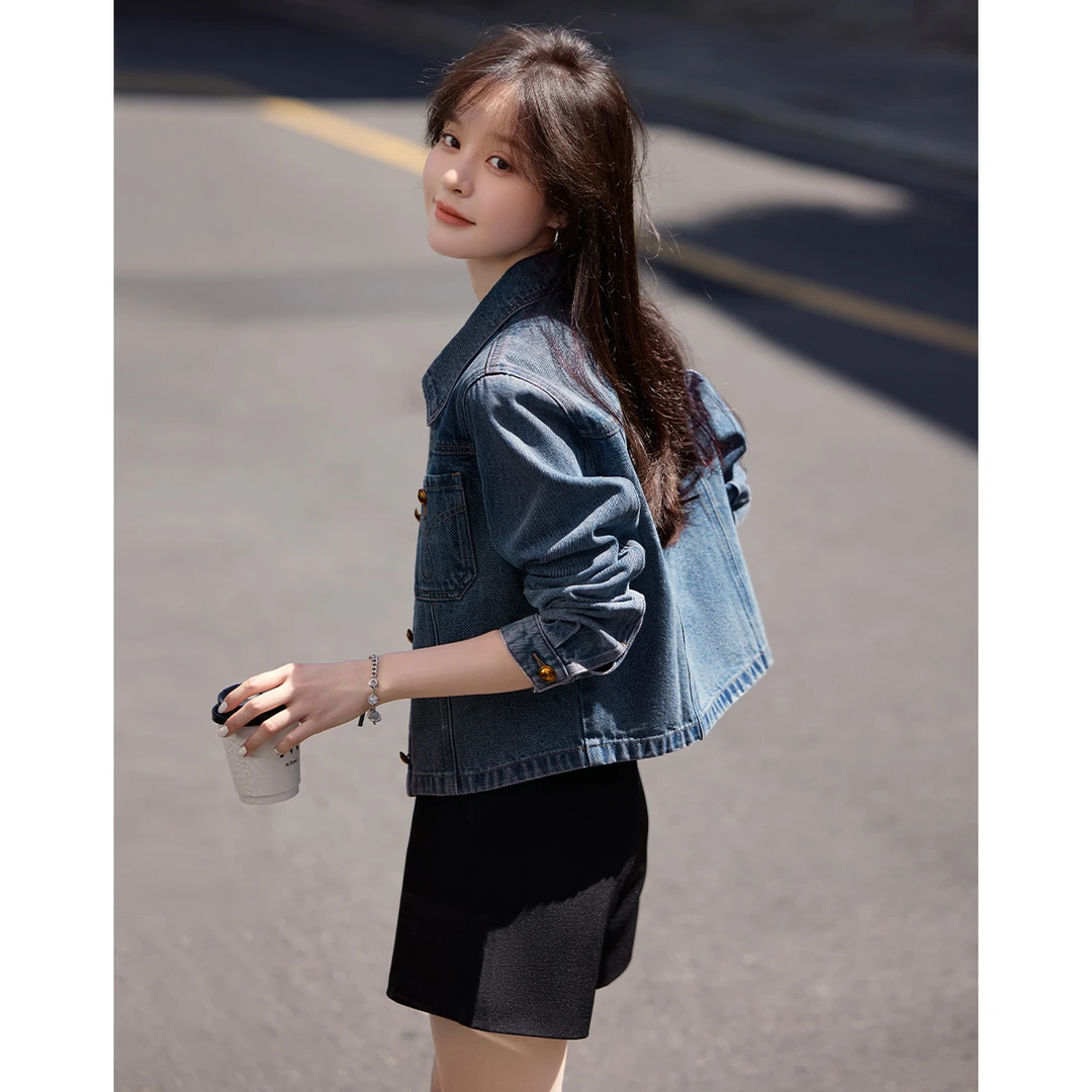沫晗依美牛仔外套2025春季新款正肩夹克简约休闲气质经典复古上衣