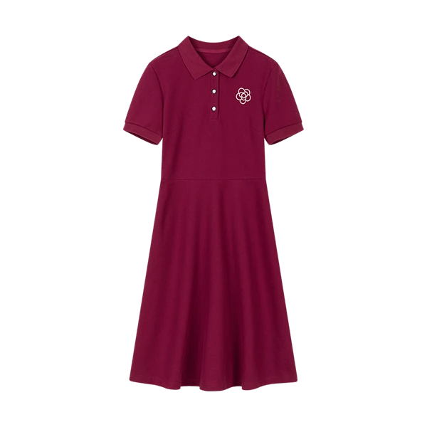 沫晗依美运动休闲气质长裙2025夏山茶花刺绣图案POLO领长裙61553