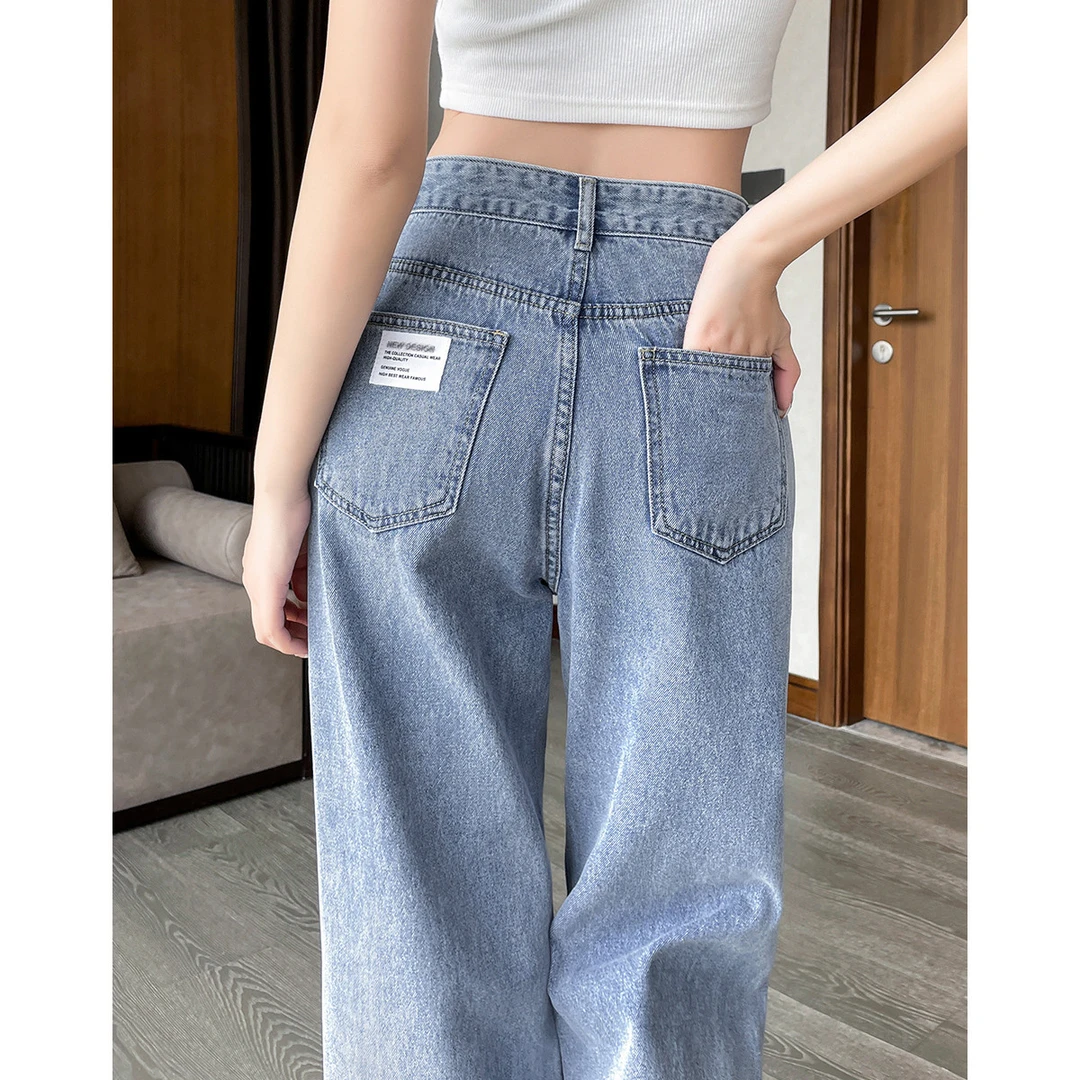 沫晗依美2025夏季女舒适分割设计高腰阔腿显瘦垂感薄款牛仔裤A010