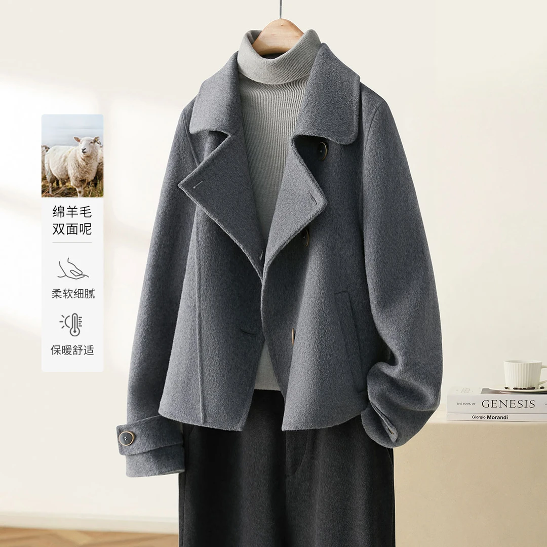 IHIMI/海谧舒适时尚通勤毛呢大衣25冬保暖气质绵羊毛大衣女16023